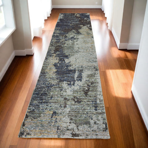 12' Blue Abstract Runner Rug