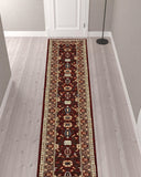 12' Red And Ivory Genuine Wool Oriental Runner Rug With Fringe
