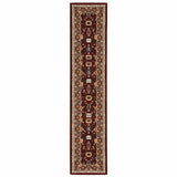 12' Red And Ivory Genuine Wool Oriental Runner Rug With Fringe