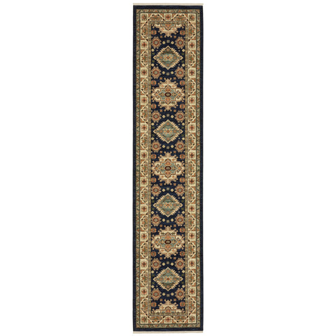 12' Blue and Orange Oriental Power Loom Runner Rug