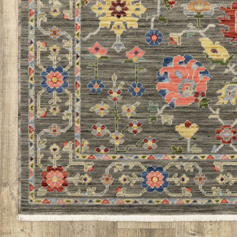 12' Gray And Ivory Genuine Wool Oriental Runner Rug With Fringe