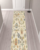12' Blue And Ivory Genuine Wool Oriental Runner Rug With Fringe