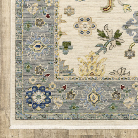 12' Blue And Ivory Genuine Wool Oriental Runner Rug With Fringe