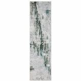 2' X 8' Silver Grey Teal Blue And Charcoal Abstract Printed Stain Resistant Non Skid Runner Rug