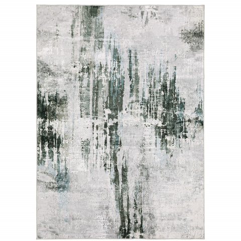 8' X 10' Silver and Gray Abstract Non Skid Area Rug