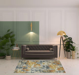 5' X 7' Teal Blue And Gold Abstract Distressed Area Rug