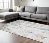 8' X 10' Ivory and Blue Abstract Non Skid Area Rug