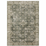 8' X 10' Green And Ivory Oriental Area Rug