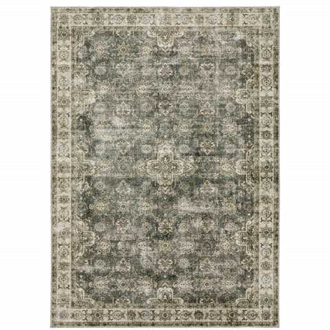 8' X 10' Green And Ivory Oriental Area Rug