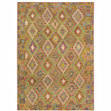 5' X 7' Gold Orange Brown Red Green Purple And Beige Southwestern Printed Stain Resistant Non Skid Area Rug