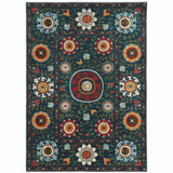 2' X 3' Teal Blue Rust Gold And Ivory Floral Power Loom Stain Resistant Area Rug
