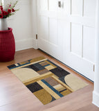 3' X 5' Blue and Beige Geometric Power Loom Area Rug