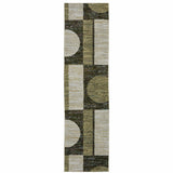 8' Blue And Beige Geometric Runner Rug