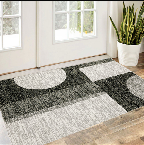3' X 5' Gray and Ivory Geometric Power Loom Area Rug