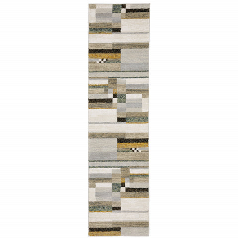 8' Black And Gray Geometric Runner Rug
