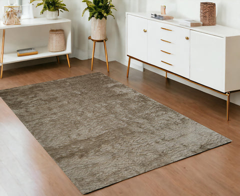 4' X 6' Tan And Taupe Shag Tufted Handmade Area Rug