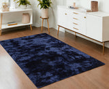 4' X 6' Blue And Black Shag Tufted Handmade Area Rug