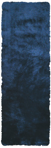 6' Blue And Black Shag Hand Tufted Runner Rug