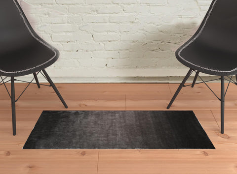 2' X 3' Gray And Black Shag Tufted Handmade Area Rug