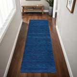 8' Blue Hand Woven Runner Rug