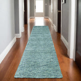 8' Gray And Blue Hand Woven Runner Rug