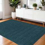 4' X 6' Blue And Green Wool Hand Woven Stain Resistant Area Rug