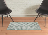2' X 3' Ivory And Green Wool Geometric Tufted Handmade Area Rug