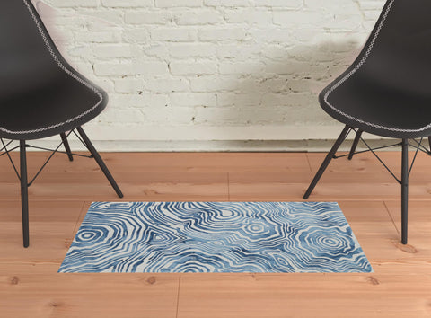 2' X 3' Blue And Ivory Wool Geometric Tufted Handmade Area Rug