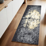 8' Runner Gray and Gold Geometric Runner Rug