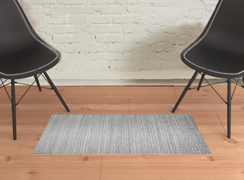 2' X 3' Silver Floral Hand Woven Area Rug
