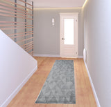 8' Gray Ivory And Silver Geometric Hand Woven Runner Rug