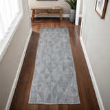 8' Gray Ivory And Silver Geometric Hand Woven Runner Rug