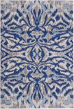 5' X 8' Blue Taupe And Ivory Ikat Distressed Area Rug