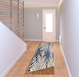 8' Ivory Blue And Gray Abstract Distressed Stain Resistant Runner Rug