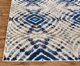 8' Ivory Blue And Gray Abstract Distressed Stain Resistant Runner Rug
