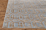 8' Blue Taupe And Ivory Floral Distressed Stain Resistant Runner Rug