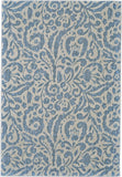 5' X 8' Blue Ivory And Tan Floral Distressed Stain Resistant Area Rug