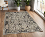 4' X 6' Gray and Ivory Wool Floral Hand Tufted Area Rug