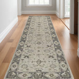 10' Gray and Ivory Wool Floral Hand Tufted Runner Rug