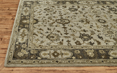 10' Gray and Ivory Wool Floral Hand Tufted Runner Rug