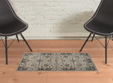2' X 3' Gray Ivory And Taupe Wool Floral Tufted Handmade Stain Resistant Area Rug