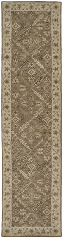 10' Green Brown And Taupe Wool Paisley Tufted Handmade Stain Resistant Runner Rug