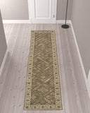 10' Green Brown And Taupe Wool Paisley Tufted Handmade Stain Resistant Runner Rug