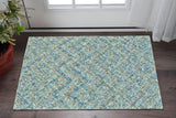 2' X 3' Blue Orange And Ivory Plaid Tufted Handmade Area Rug