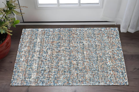 2' X 3' Blue Ivory And Orange Plaid Tufted Handmade Area Rug