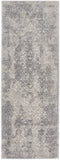 8' Ivory Gray And Black Abstract Stain Resistant Runner Rug