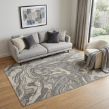 5' X 8' Gray Ivory And Silver Abstract Area Rug