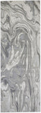 8' Gray Ivory and Silver Abstract Power Loom Distressed Runner Rug