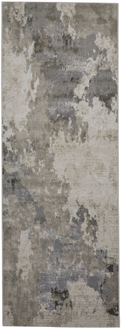 8' Ivory And Gray Abstract Stain Resistant Runner Rug