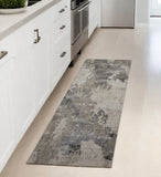 8' Ivory And Gray Abstract Stain Resistant Runner Rug